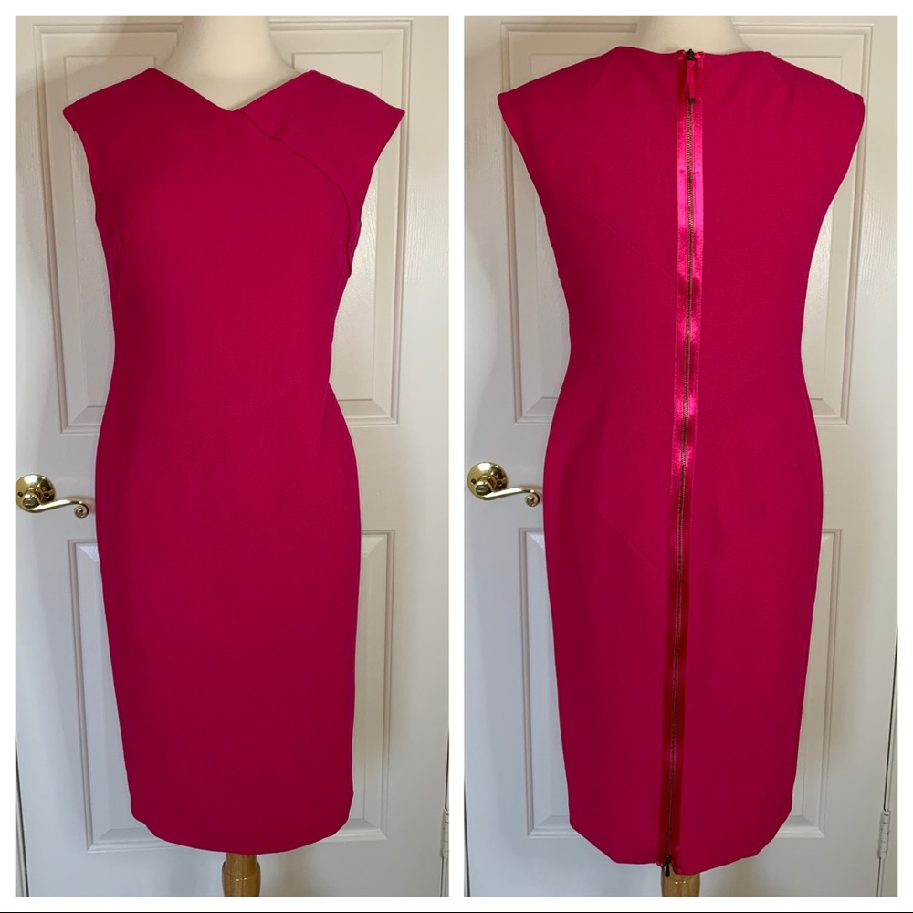 Jones New York Hot Pink Back Zip Sheath Dr…